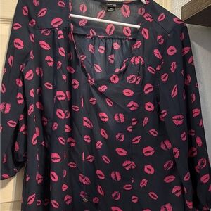 Style & Co. Black and Pink 3/4 Sleeve Relaxed Blouse